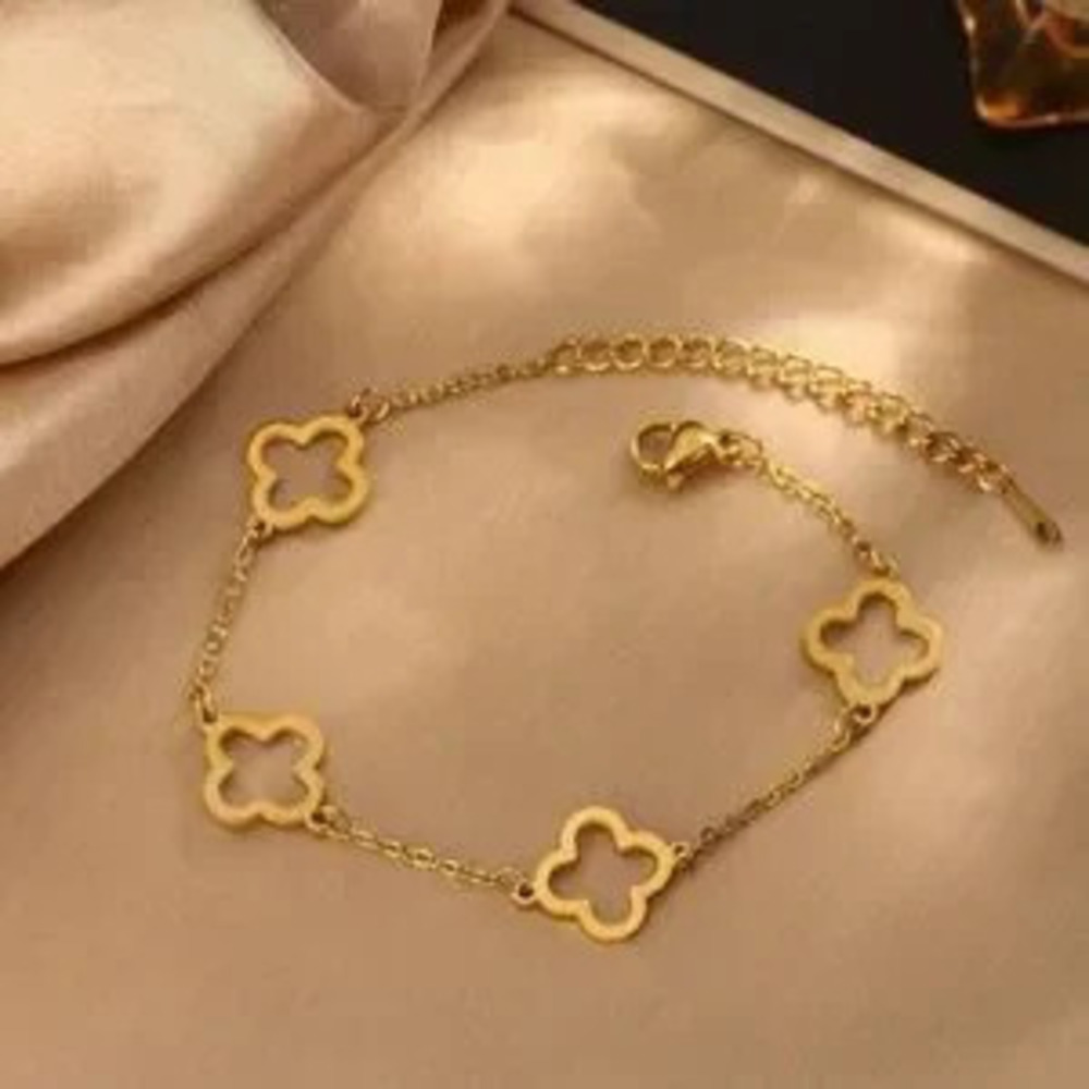 Gold Plated Stainless Steel Clover Charm Bracelet